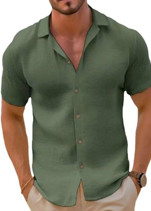 Peter Pan Black Summer Plus Collar Shirt Men Size Solid Cotton