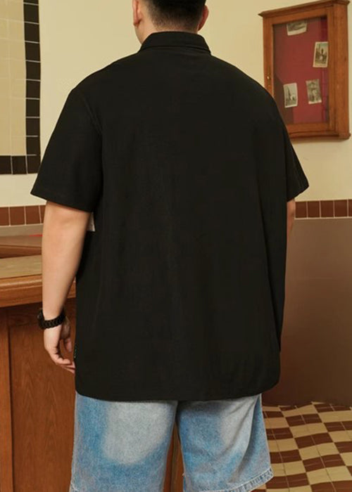 Size Print Shirt Plus Black Button Men Cotton Summer Polo
