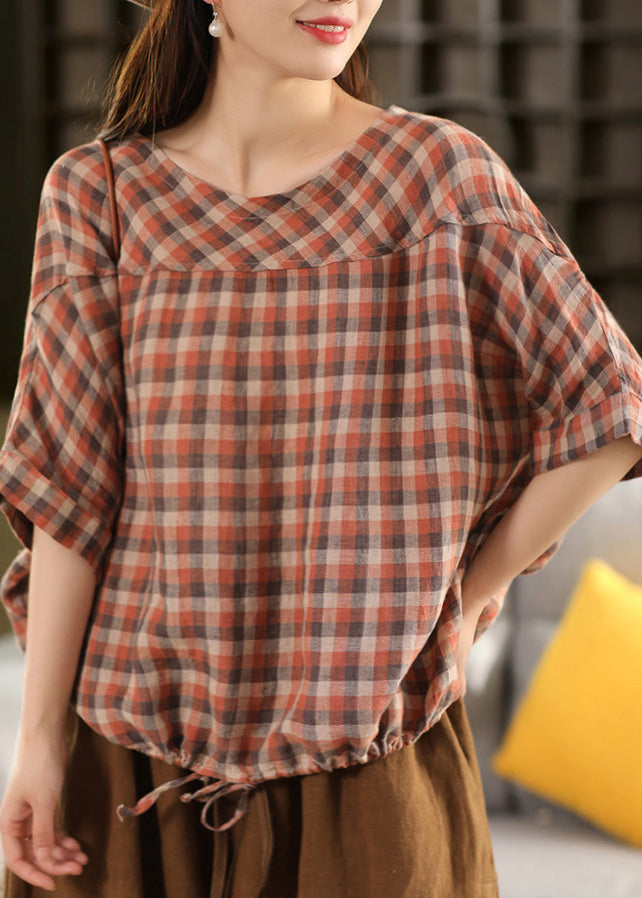 Plaid O Summer Patchwork Blue Top Neck Plus Linen Size