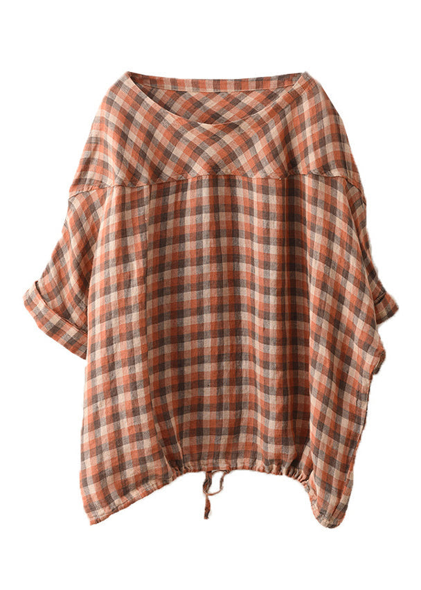 Plaid O Summer Patchwork Blue Top Neck Plus Linen Size