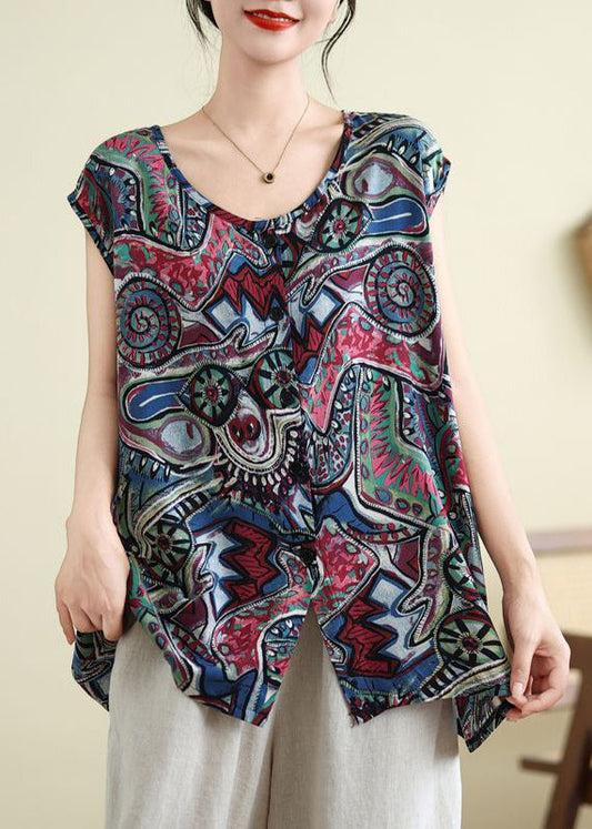 Plus Blue Casual Summer Tops Print Size