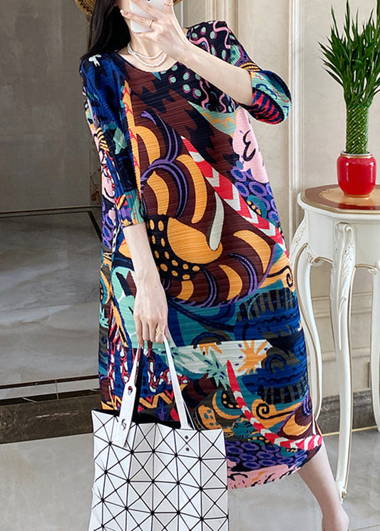 Plus Size Blue Print Long Dress Bracelet Sleeve GH1035