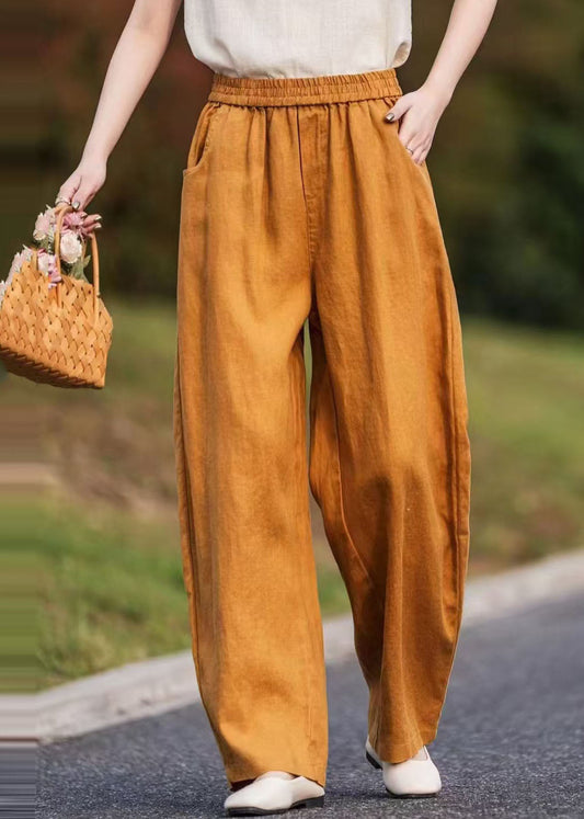 Oversized Size Pockets Caramel Plus Linen Summer Pants