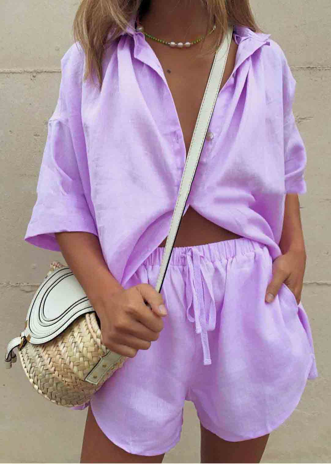 Set Plus Oversized Linen Summer Coffee Two Pieces Size