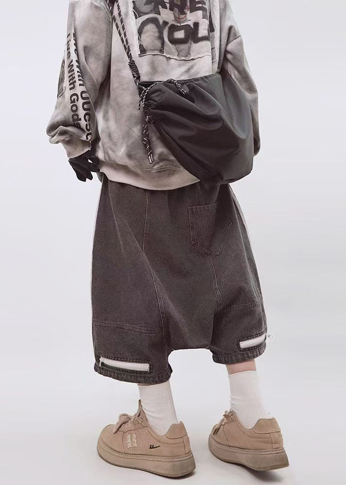 Dark Gray Shorts Summer Zippered Size Waist Plus Striped Elastic Men