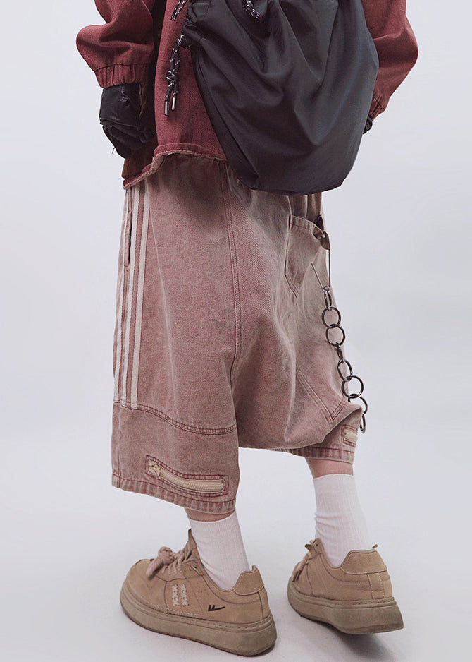 Dark Gray Shorts Summer Zippered Size Waist Plus Striped Elastic Men