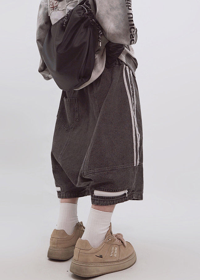 Dark Gray Shorts Summer Zippered Size Waist Plus Striped Elastic Men