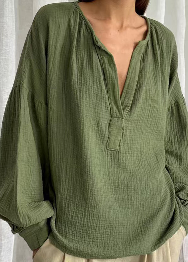 Solid Patchwork Green Fall Tops Size V Plus Neck