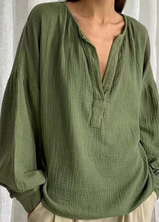 Solid Patchwork Green Fall Tops Size V Plus Neck