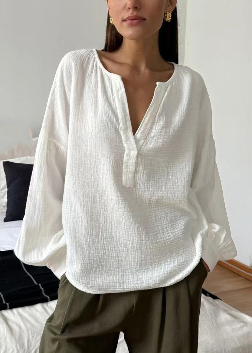 Neck Plus Size Tops V Green Solid Fall Patchwork
