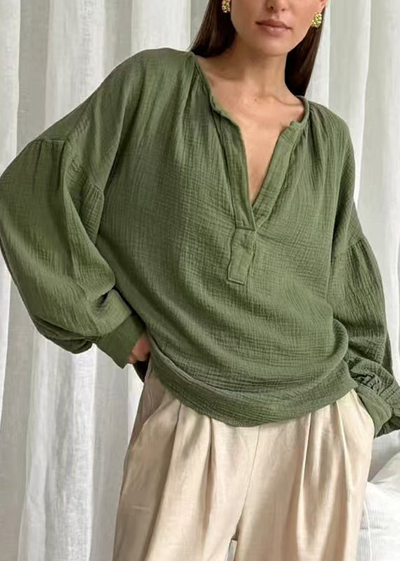 Neck Plus Size Tops V Green Solid Fall Patchwork