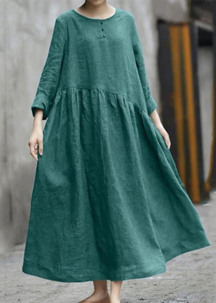 Fall Dresses Long Size Wrinkled Green Plus Patchwork