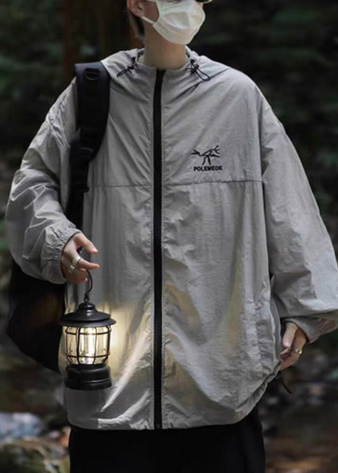 Ice UPF Embroideried Plus Hooded Coat Silk 50+ Men Size Grey