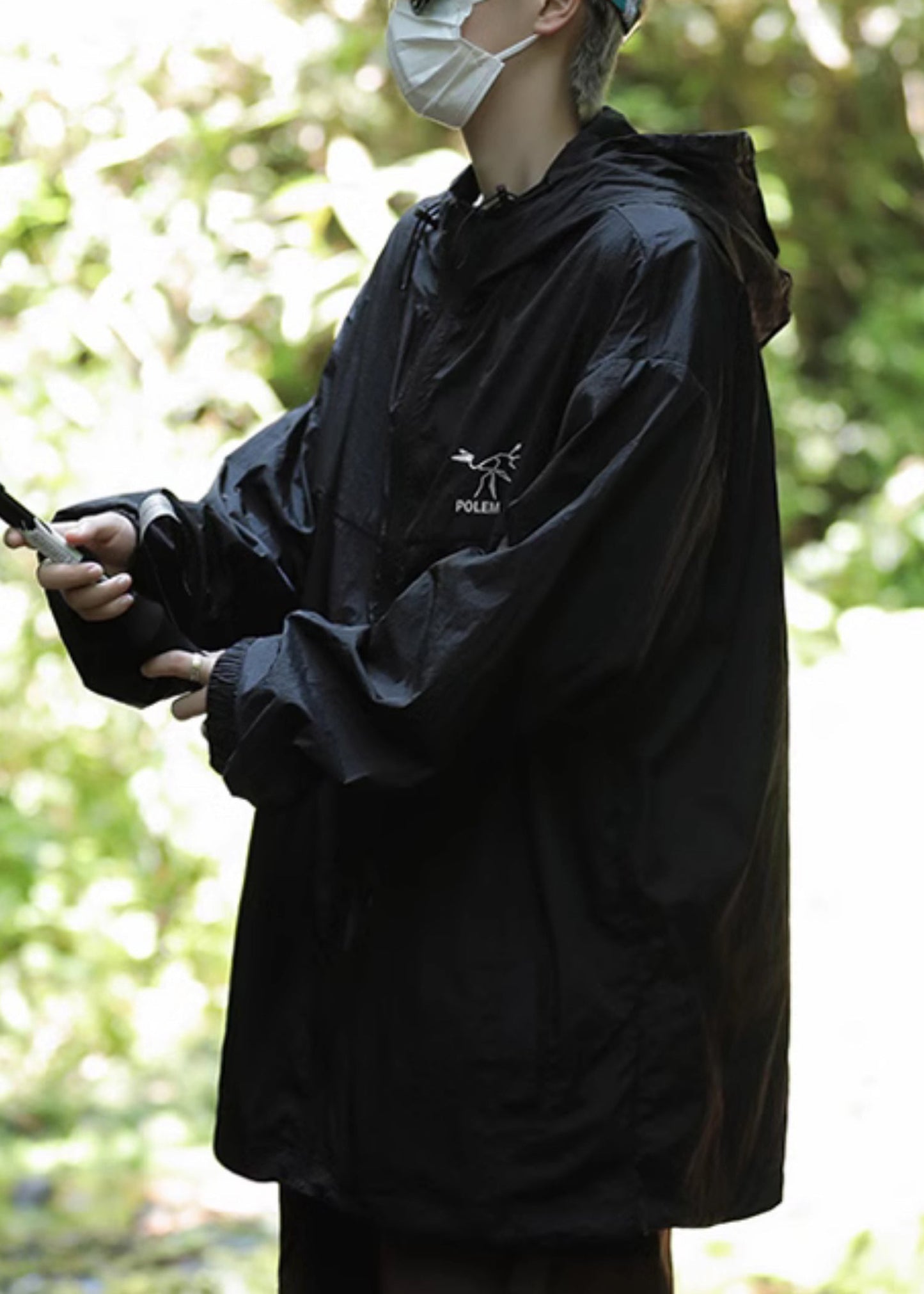 Ice UPF Embroideried Plus Hooded Coat Silk 50+ Men Size Grey