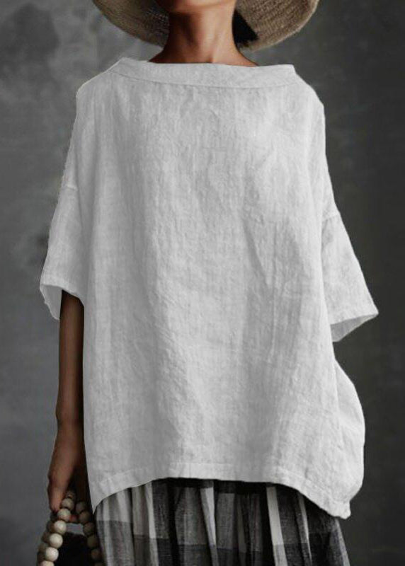 O-Neck Solid Size Patchwork Shirts Summer Grey Plus T