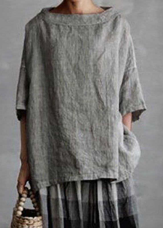 Summer Patchwork Size Shirts Plus Solid Grey O-Neck T