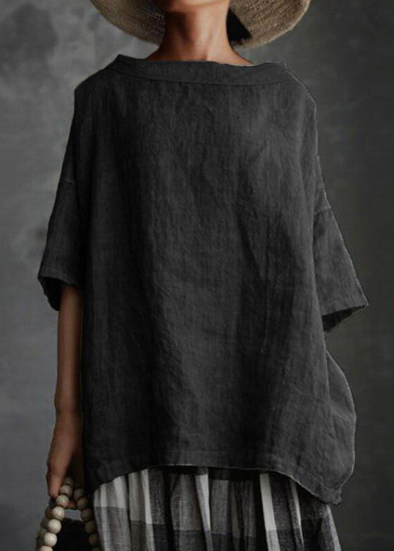 O-Neck Solid Size Patchwork Shirts Summer Grey Plus T