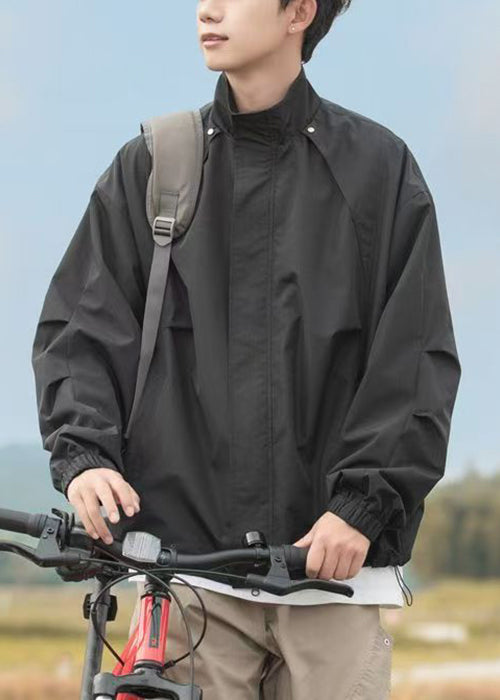 Drawstring Plus Mens Coats Cotton Stand Collar Grey Size