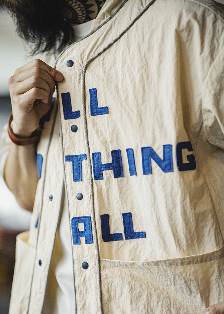 Button Pockets Men Letter Khaki Size Shirts Cotton Half Plus