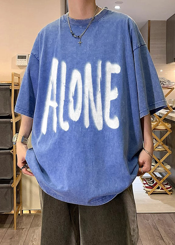 O Half Print Khaki Shirt Plus Size Sleeve Neck Cotton T Men