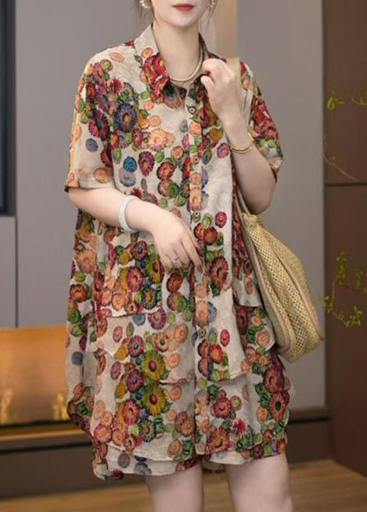 Khaki Pieces Print Two Size Set Plus Oversized Cotton Summer