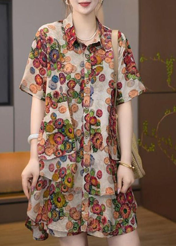 Khaki Pieces Print Two Size Set Plus Oversized Cotton Summer