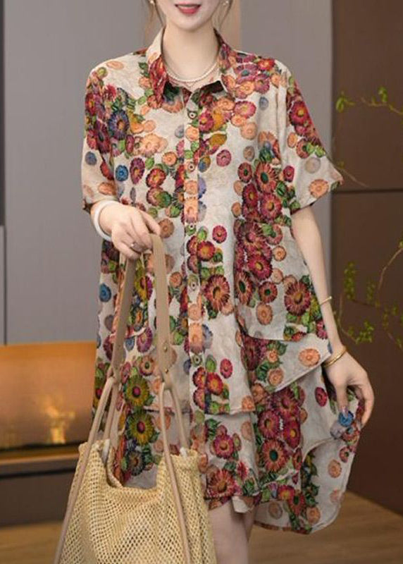 Khaki Pieces Print Two Size Set Plus Oversized Cotton Summer