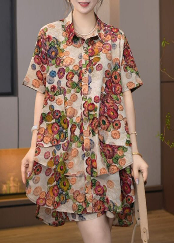 Khaki Pieces Print Two Size Set Plus Oversized Cotton Summer