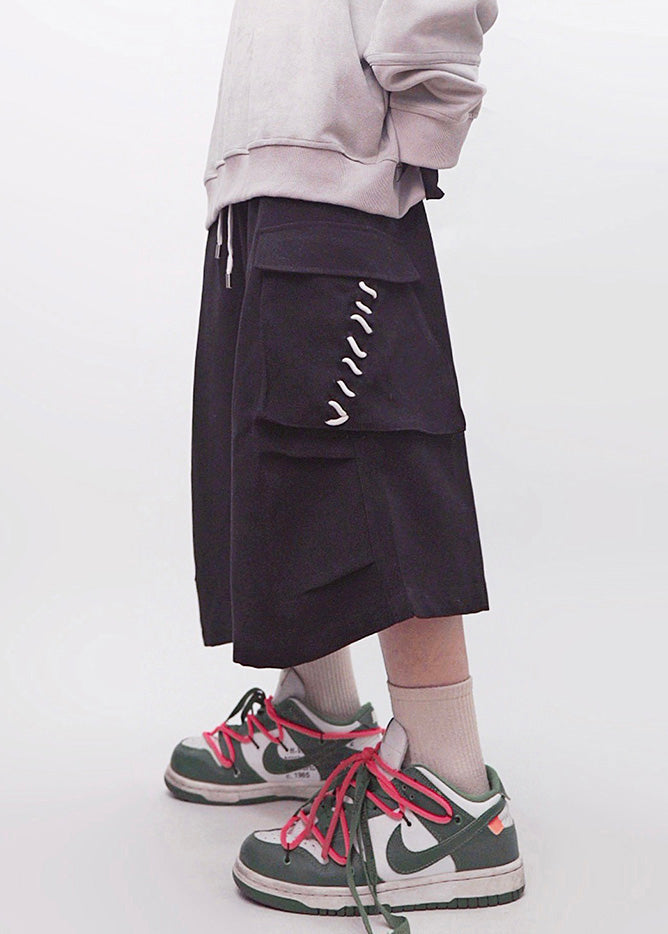 Plus Men Elastic Crop Size Summer Pants Waist Cotton Khaki Pockets