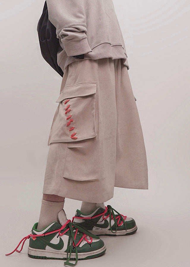 Plus Men Elastic Crop Size Summer Pants Waist Cotton Khaki Pockets