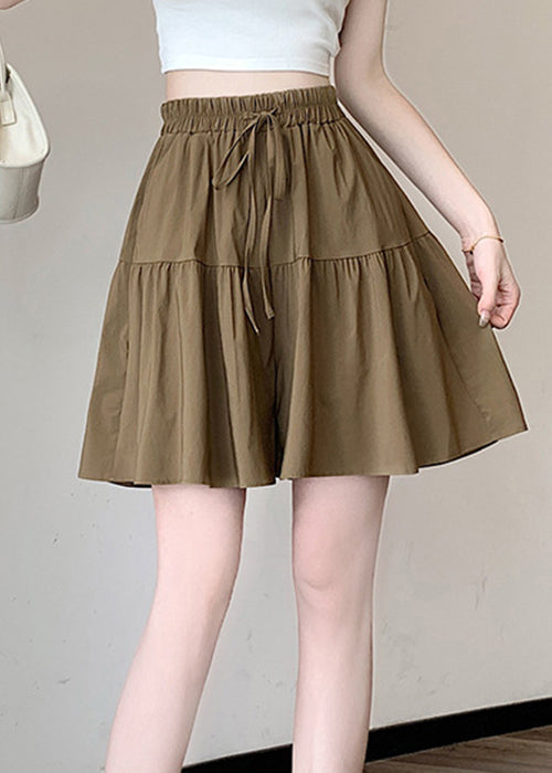 Plus Size Khaki Pockets Elastic Waist Cotton Shorts Summer QE002