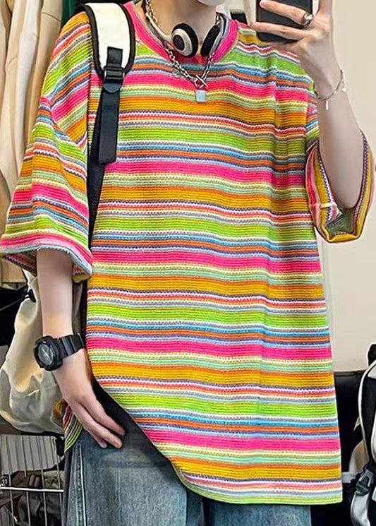 Summer Striped Knit Shirt Men T Size Out Khaki Hollow Plus