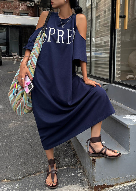 Shoulder Dress Graphic Plus Navy Maxi Cold Blue Size Holiday