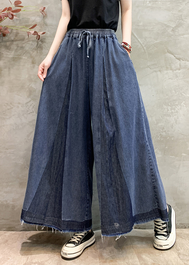 Pants Oversized Leg Size Navy Summer Wrinkled Plus Wide Denim