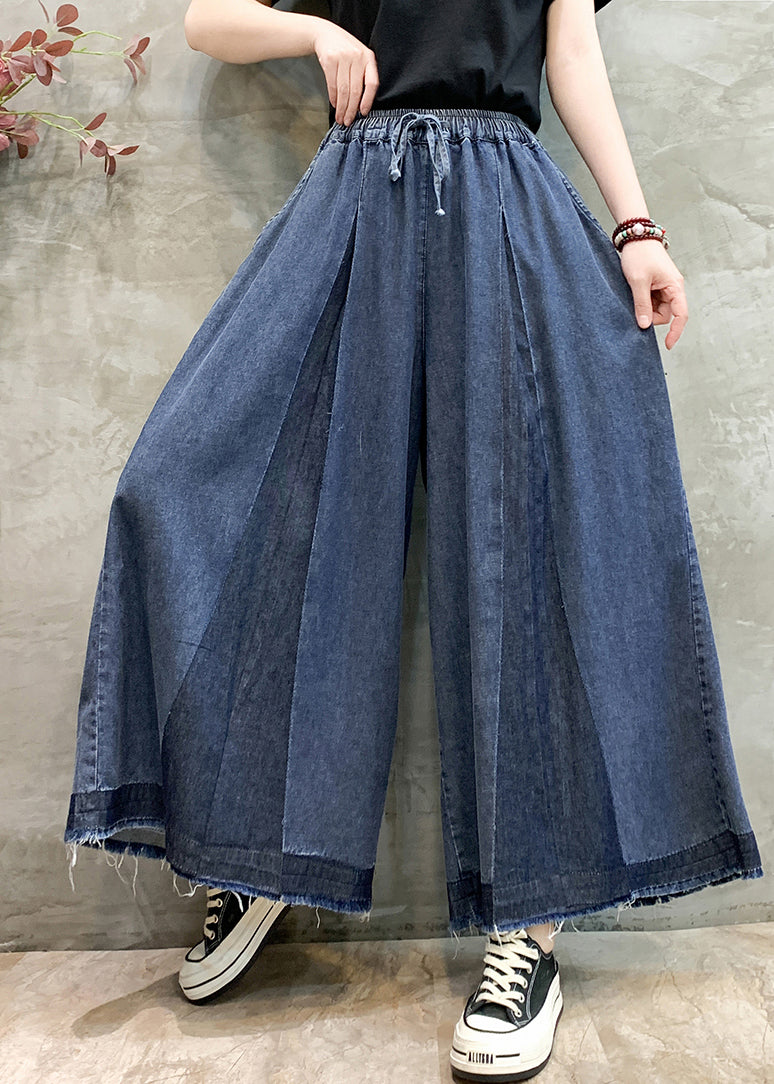 Pants Oversized Leg Size Navy Summer Wrinkled Plus Wide Denim