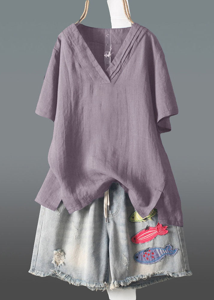 Neck Summer Plus Size Navy Linen V Wrinkled Tank