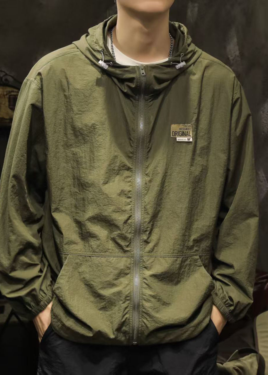 Plus Zippered Summer Green Size Coats Hooded Olive Pockets Mens