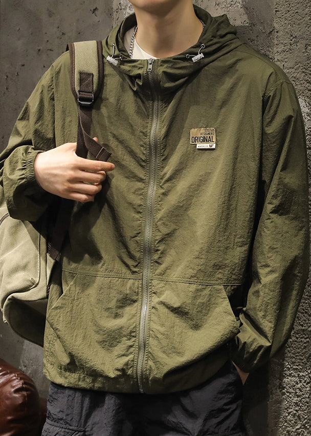 Plus Zippered Summer Green Size Coats Hooded Olive Pockets Mens