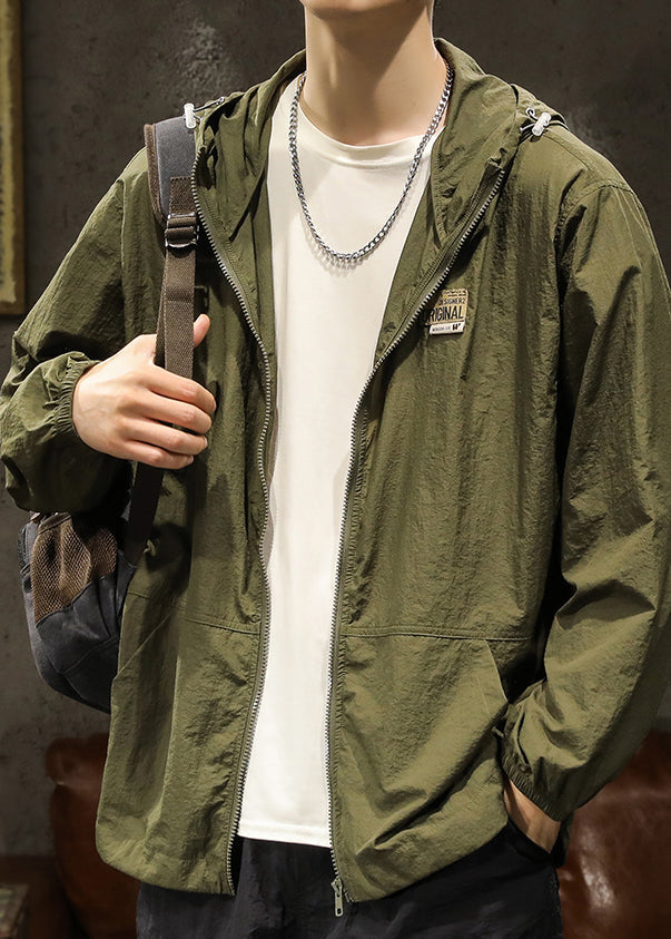 Plus Zippered Summer Green Size Coats Hooded Olive Pockets Mens