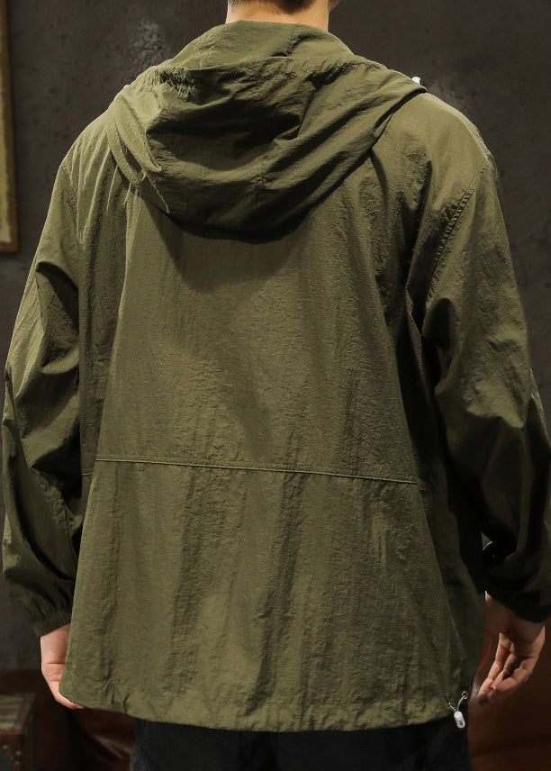 Plus Zippered Summer Green Size Coats Hooded Olive Pockets Mens