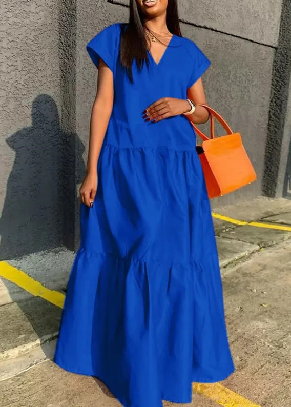 Orange Dress Plus Summer V Patchwork Neck Long Size