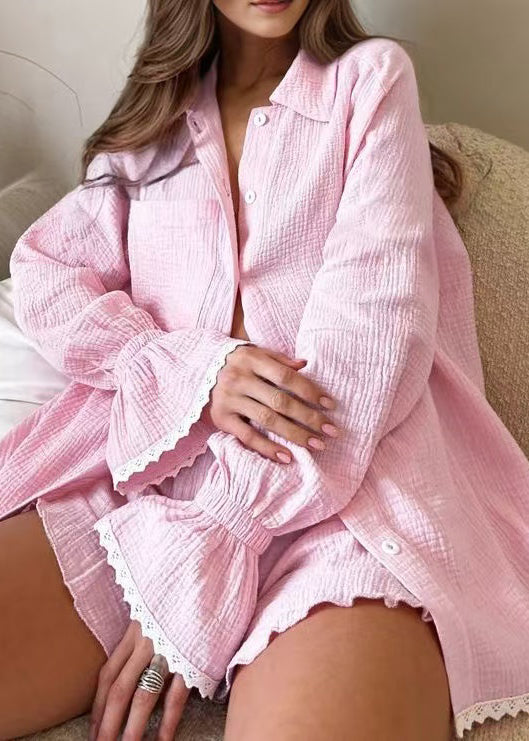Pajama Plus Sets Lace Oversized Pink Size Sleeve Flare Patchwork