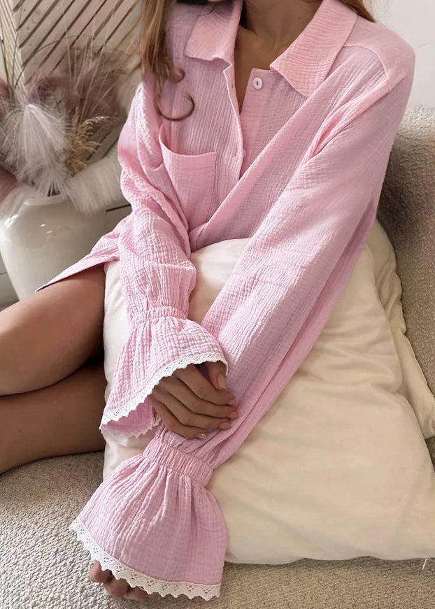 Pajama Plus Sets Lace Oversized Pink Size Sleeve Flare Patchwork
