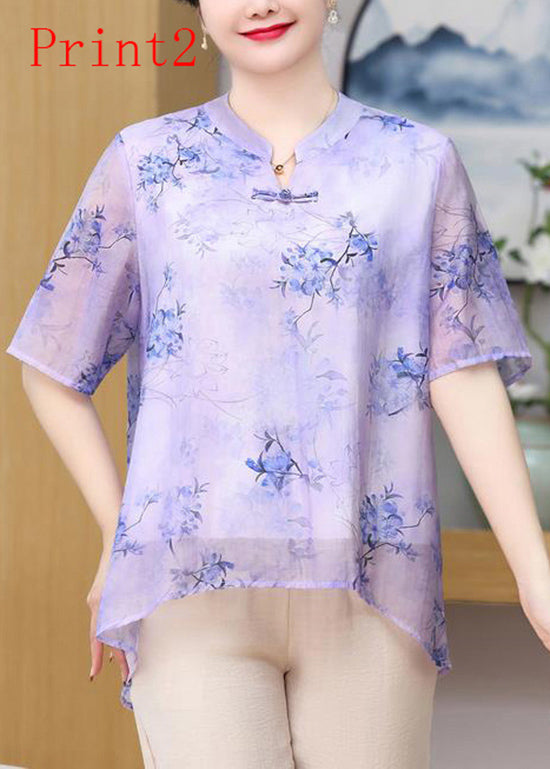 Oriental Summer Button Top Chiffon Size Print Plus