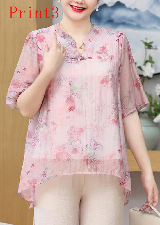 Oriental Summer Button Top Chiffon Size Print Plus
