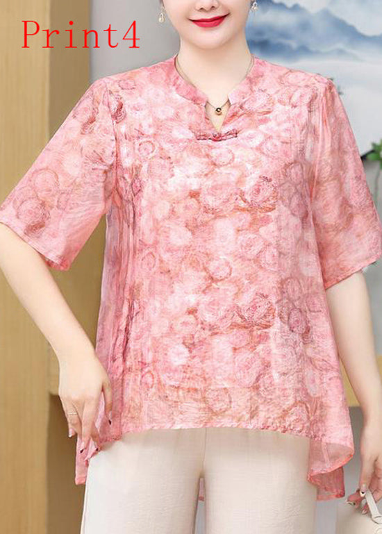 Oriental Summer Button Top Chiffon Size Print Plus