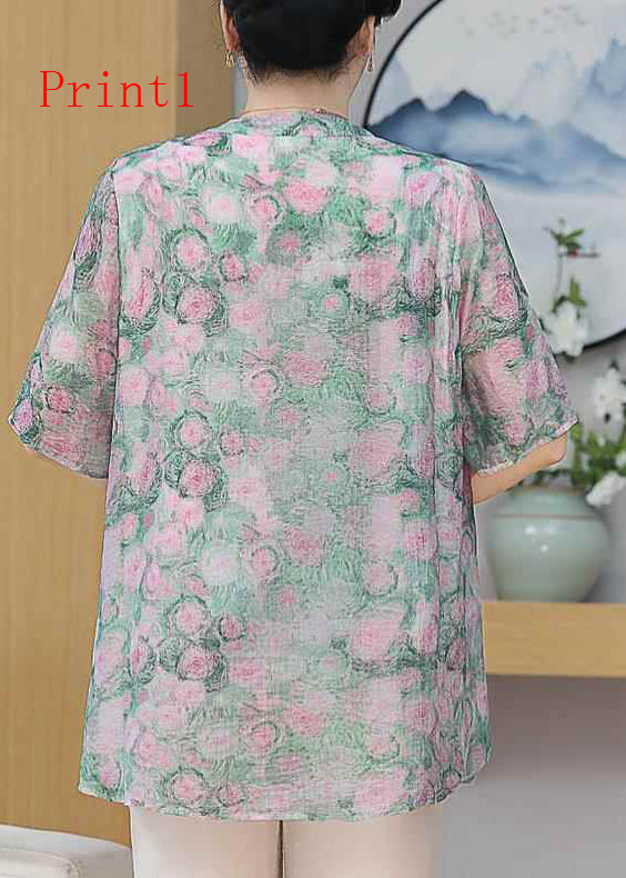 Oriental Summer Button Top Chiffon Size Print Plus
