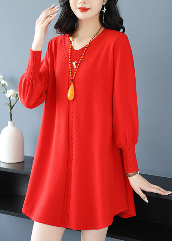 Plus Size Red Patchwork Thick Cotton Knitted Sweaters Winter TE032
