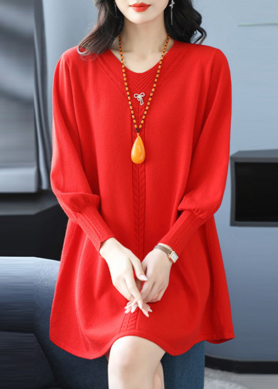 Plus Size Red Patchwork Thick Cotton Knitted Sweaters Winter TE032