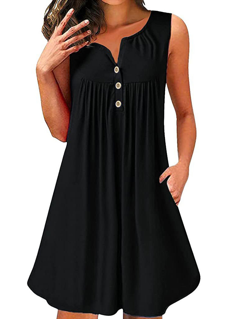 Mid Cotton Wrinkled Dress Neck Sleeveless Red V Size Plus